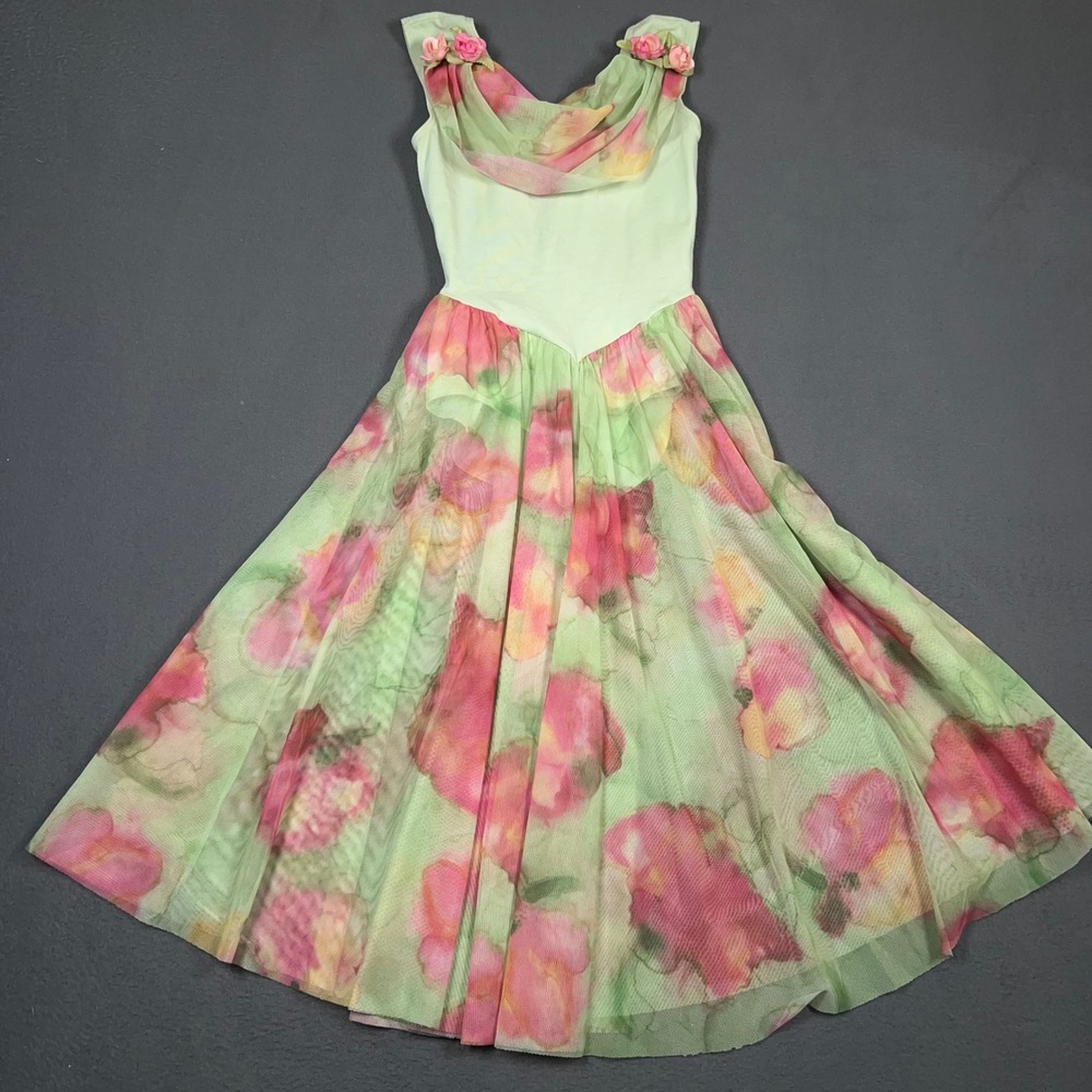 Wolff Fording Dance Dress Girls Petite Green Floral Leotard Tutu Costume 500230